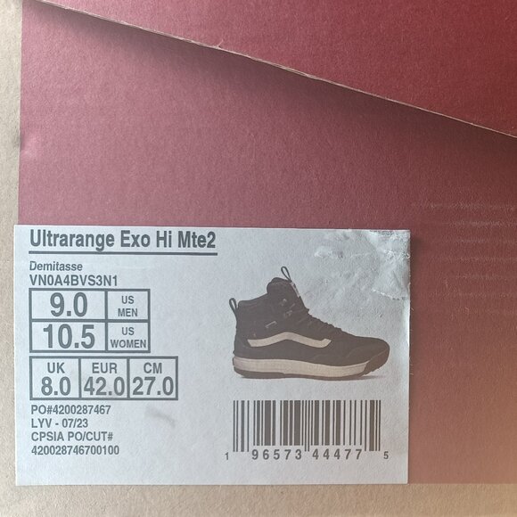 Vans Men's 9/Women's 10.5 Ultrarange Exo Hi MTE 2 Demitasse Brown Boots - Picture 14 of 14